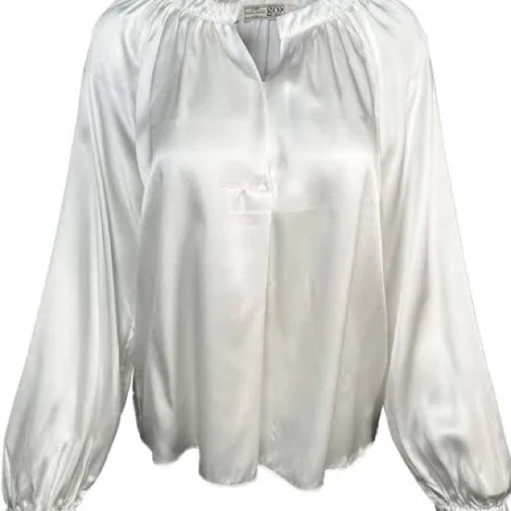 GO BY GO SILK White Button-Up Blouse